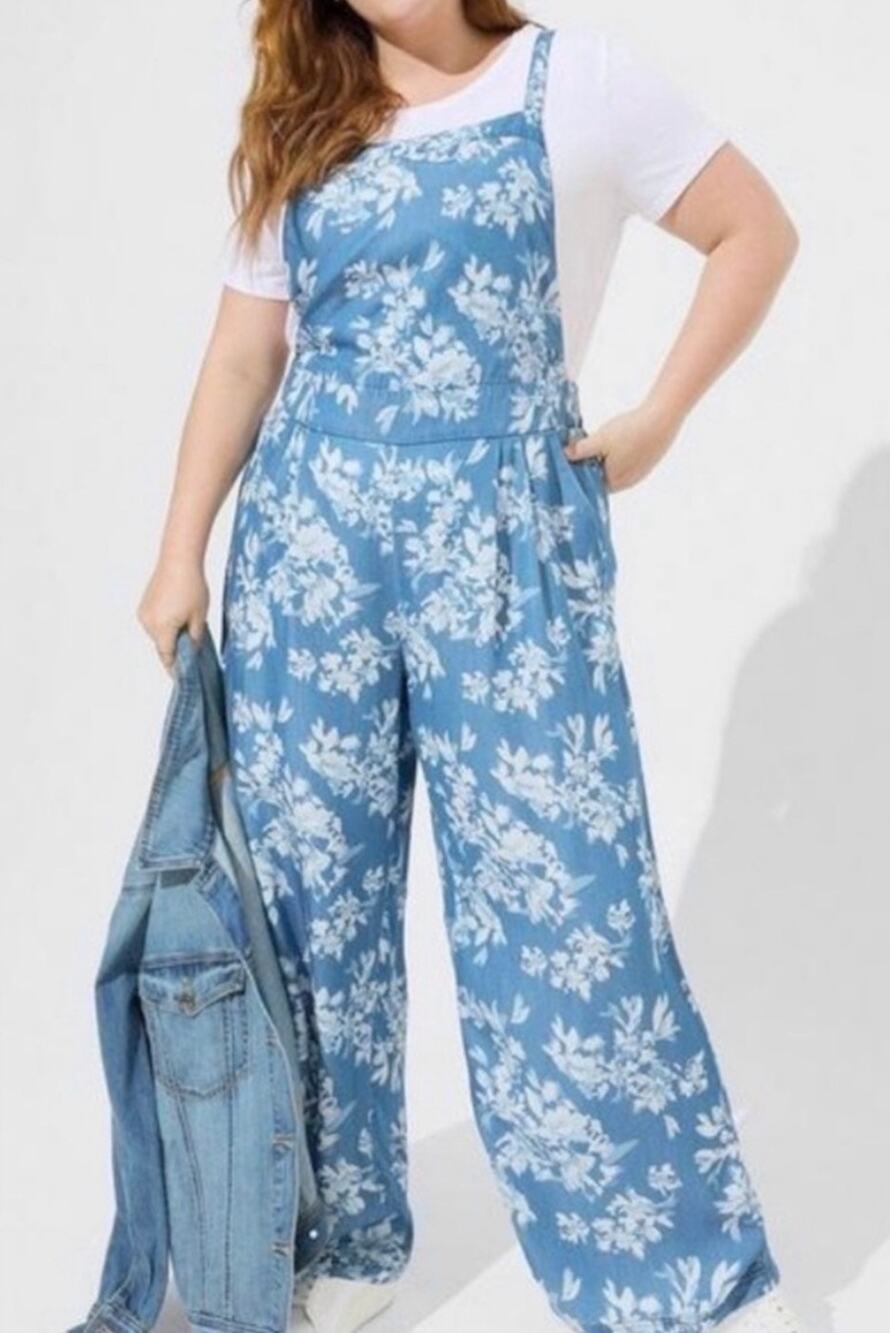 Torrid Floral Wide Leg Tencil Jumpsuit Plus 4X Overall Jumper Cottage Coquette